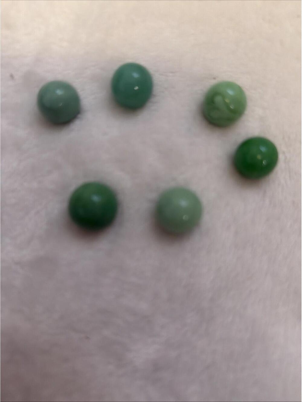 Vintage Green Glass Marbles Lot Of  6 Marbles Solid & Swirls Estate Find